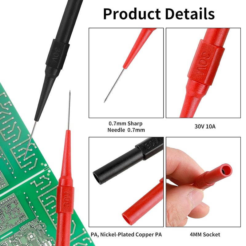 CNHIDEE 10PCS Back Probe Kit with 4mm Banana Socket (0.7mm Needle) | Non-Destructive Wire Piercing Probes Pin for Car Tester & Automotive Testing Tools Multimeter Tester (Red-Black) - Image 5